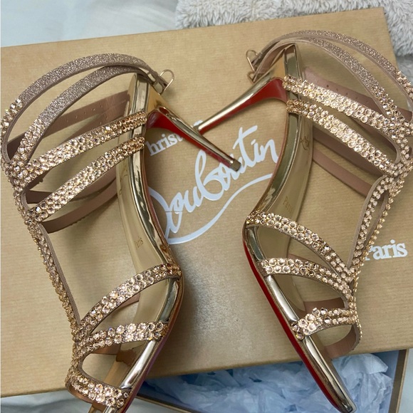 CHRISTIAN LOUBOUTIN RENEE glitter/swarovski rose gold 85 mm 38 size - Picture 11 of 16